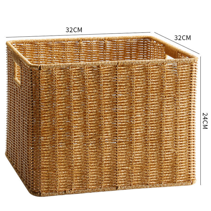 Handwoven rectangular wicker storage bin, perfect for any room.