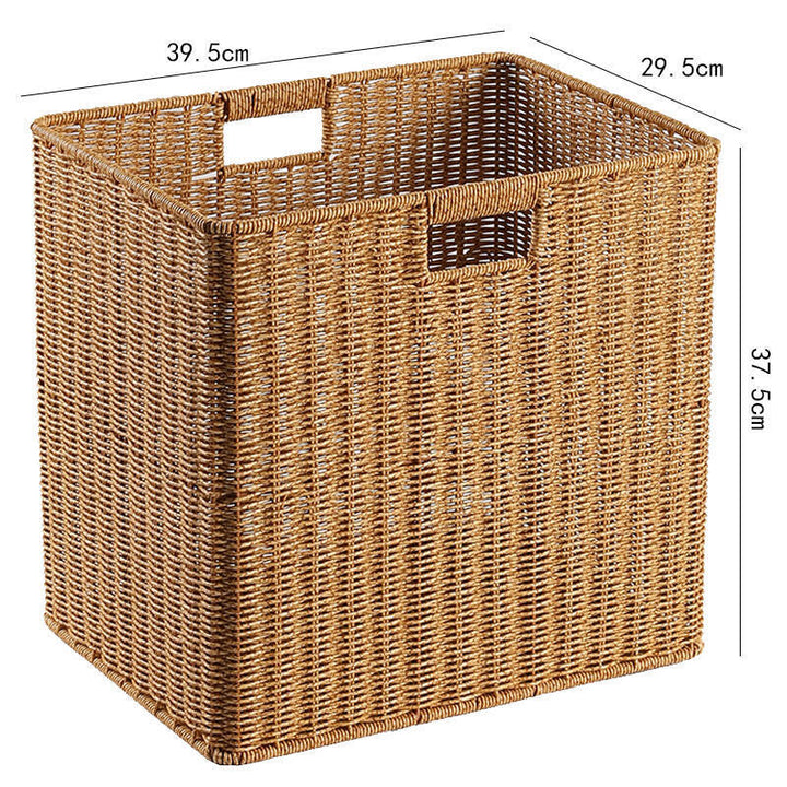 Natural handcrafted rectangular wicker storage basket.