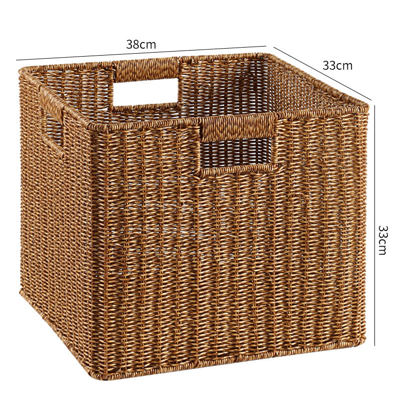 Rectangular handcrafted wicker basket for decluttering and storage.