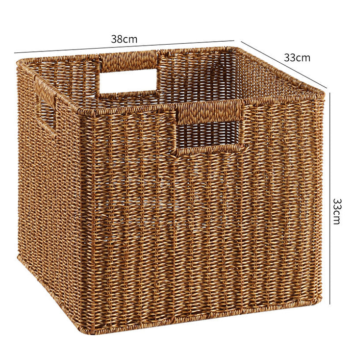 Rectangular handcrafted wicker basket for decluttering and storage.