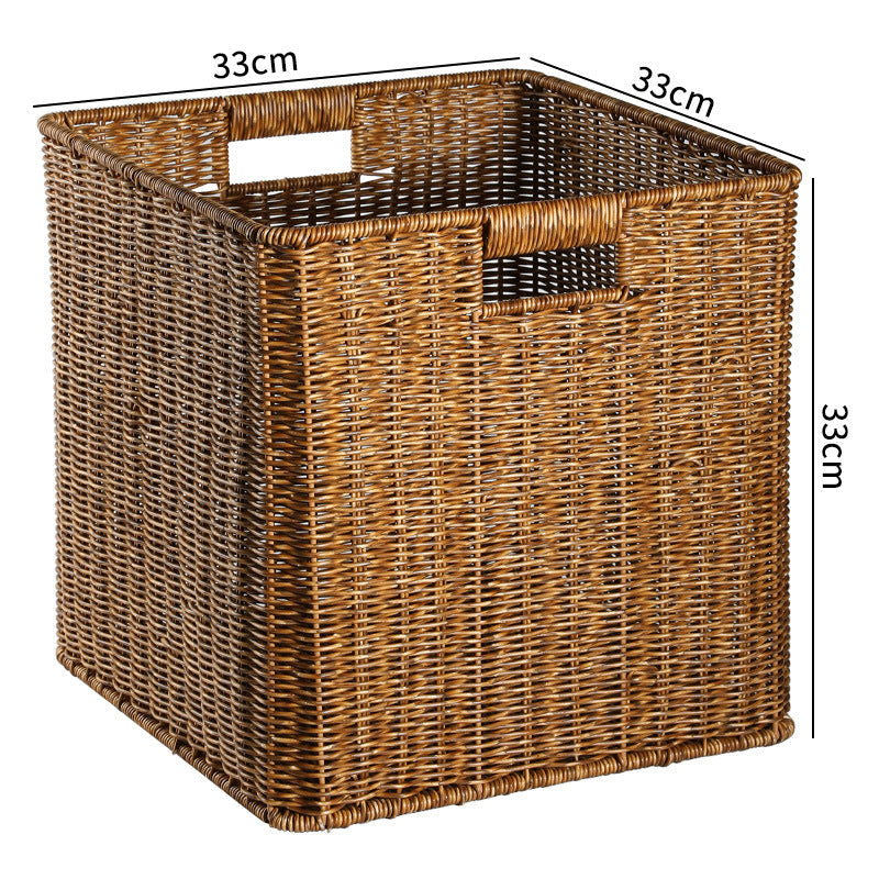 Elegant rectangular wicker storage bin, natural material.