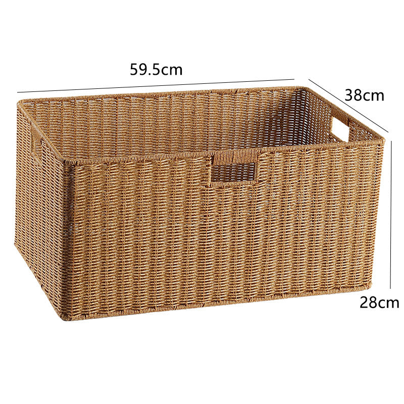 Natural handwoven rectangular storage bin, wicker for organization.