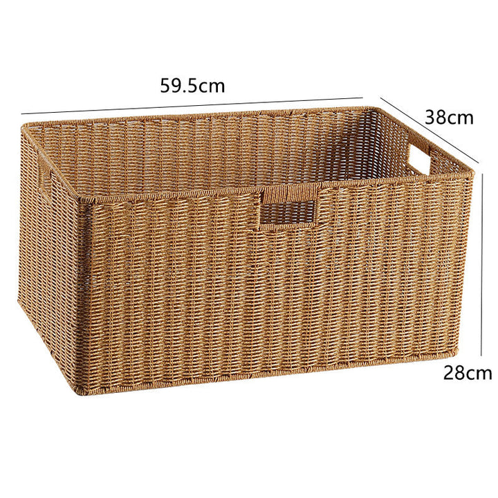 Natural handwoven rectangular storage bin, wicker for organization.