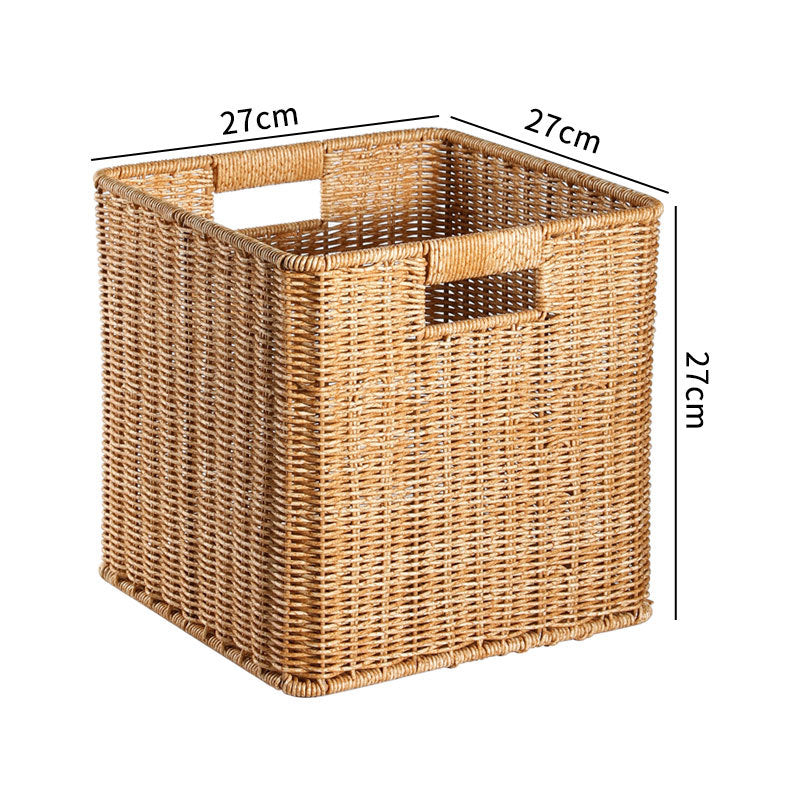 Natural handcrafted rectangular wicker storage bin, versatile.