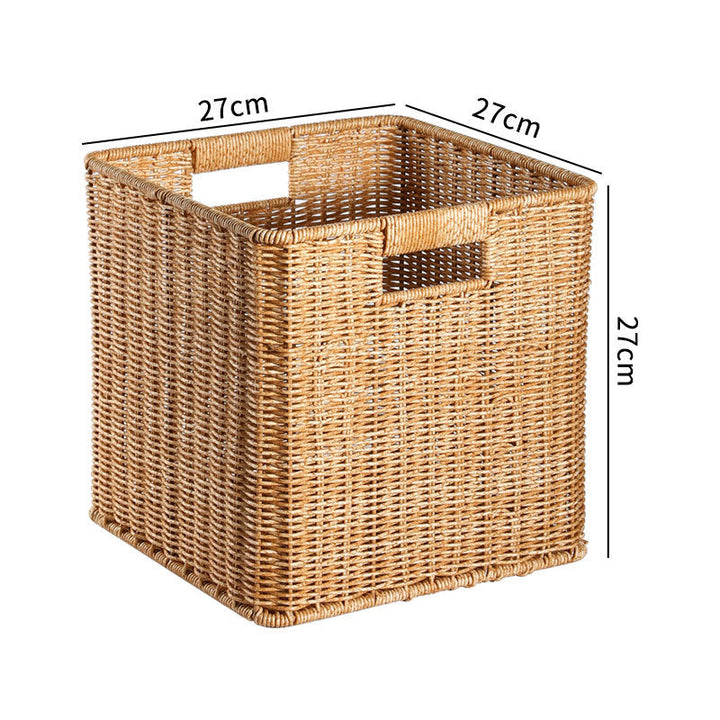 Natural handcrafted rectangular wicker storage bin, versatile.