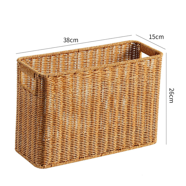 Wicker storage basket, rectangular, ideal for magazines.