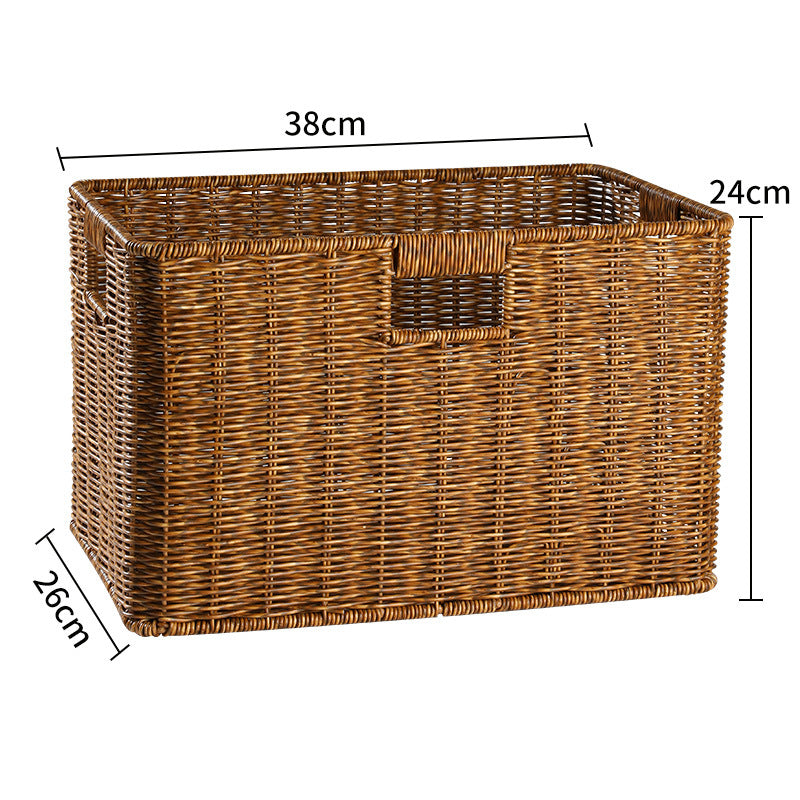 Home handcrafted rectangular wicker storage bin, durable.