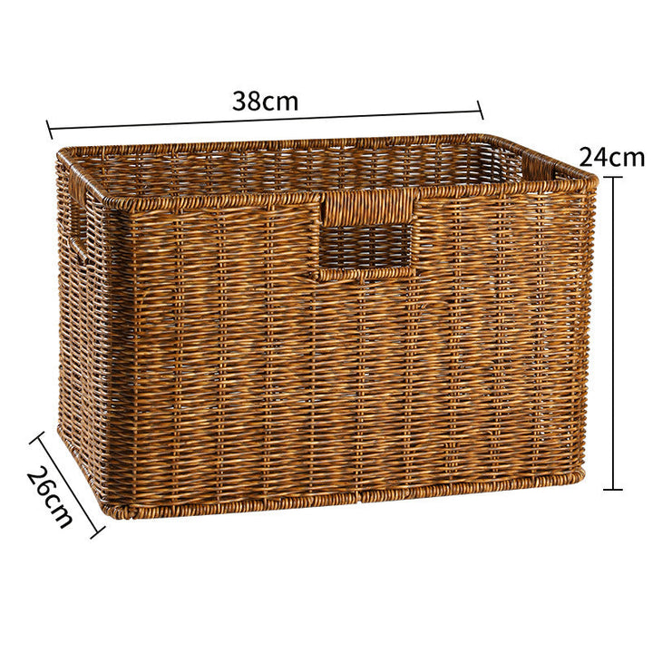 Home handcrafted rectangular wicker storage bin, durable.