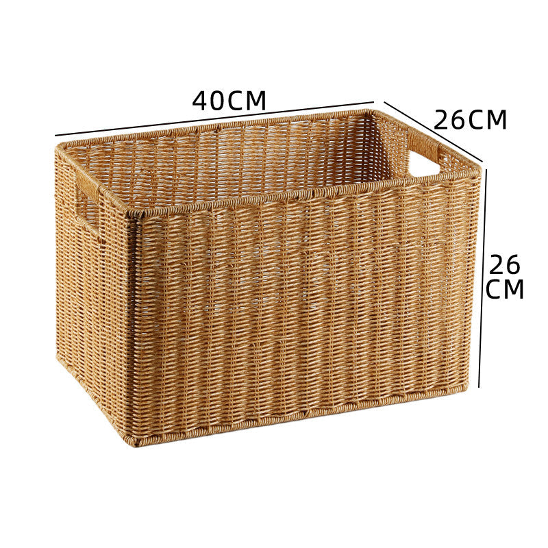 Handcrafted wicker storage bin, rectangular, for entryway organization.