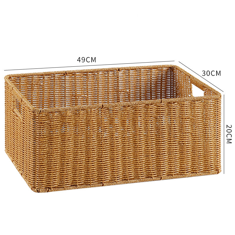 Rectangular natural wicker basket, perfect for laundry or crafts.