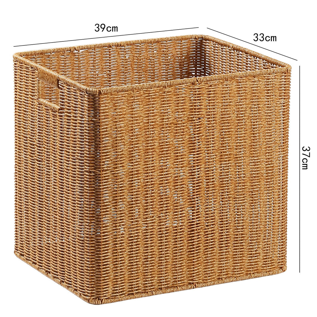 Woven rectangular storage bin, natural wicker, home organization.