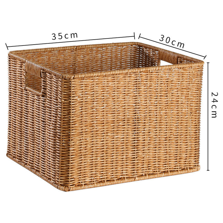 Rectangular wicker storage basket, handwoven, stylish home accent.