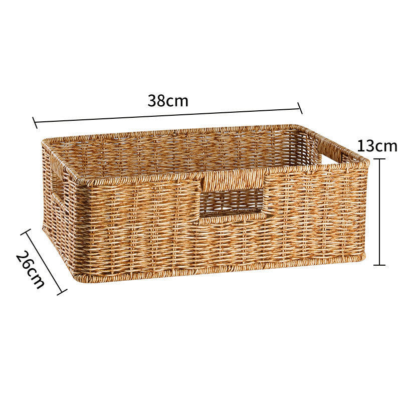 Natural handcrafted rectangular wicker storage bin, multi-use.