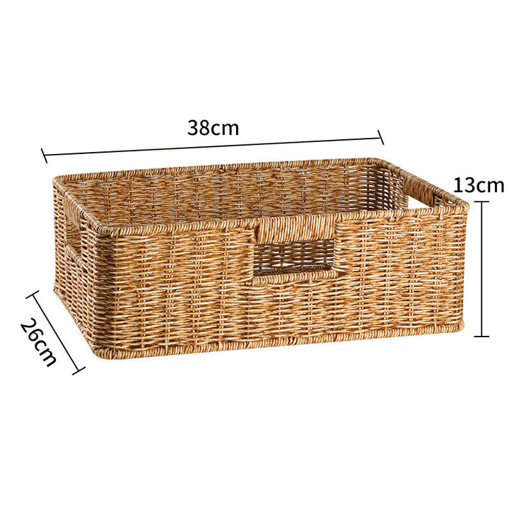 Natural handcrafted rectangular wicker storage bin, multi-use.