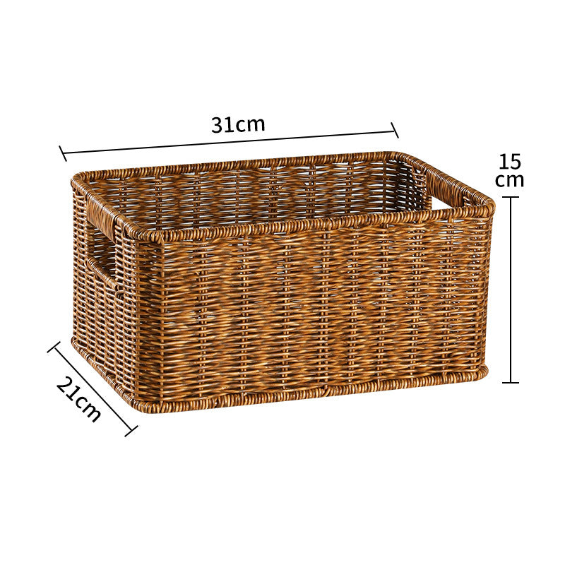 Woven rectangular storage bin, natural wicker, aesthetic storage.