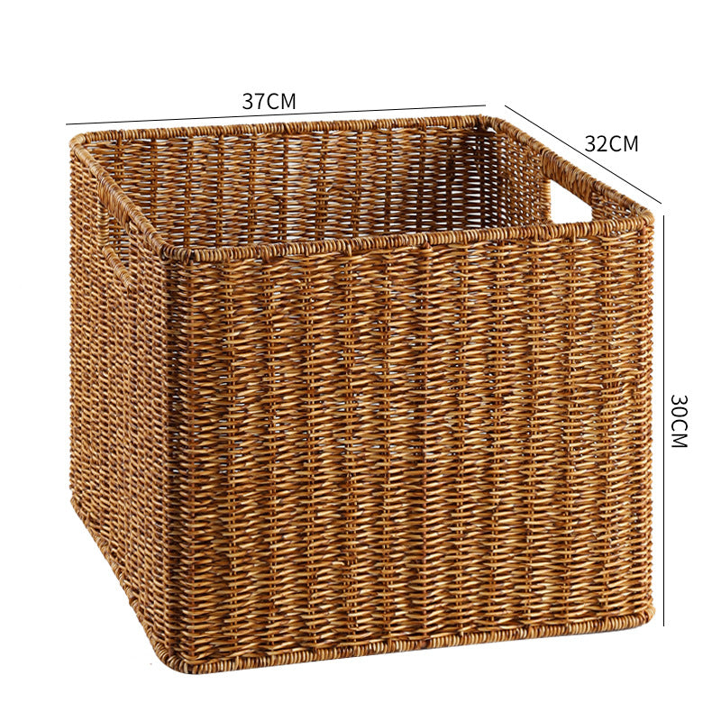 Natural handcrafted rectangular wicker storage for living room.