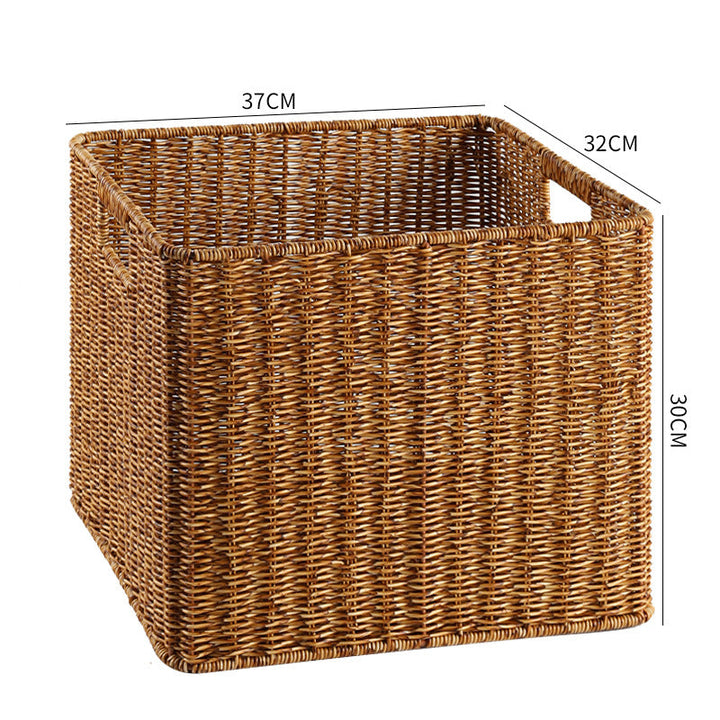 Natural handcrafted rectangular wicker storage for living room.