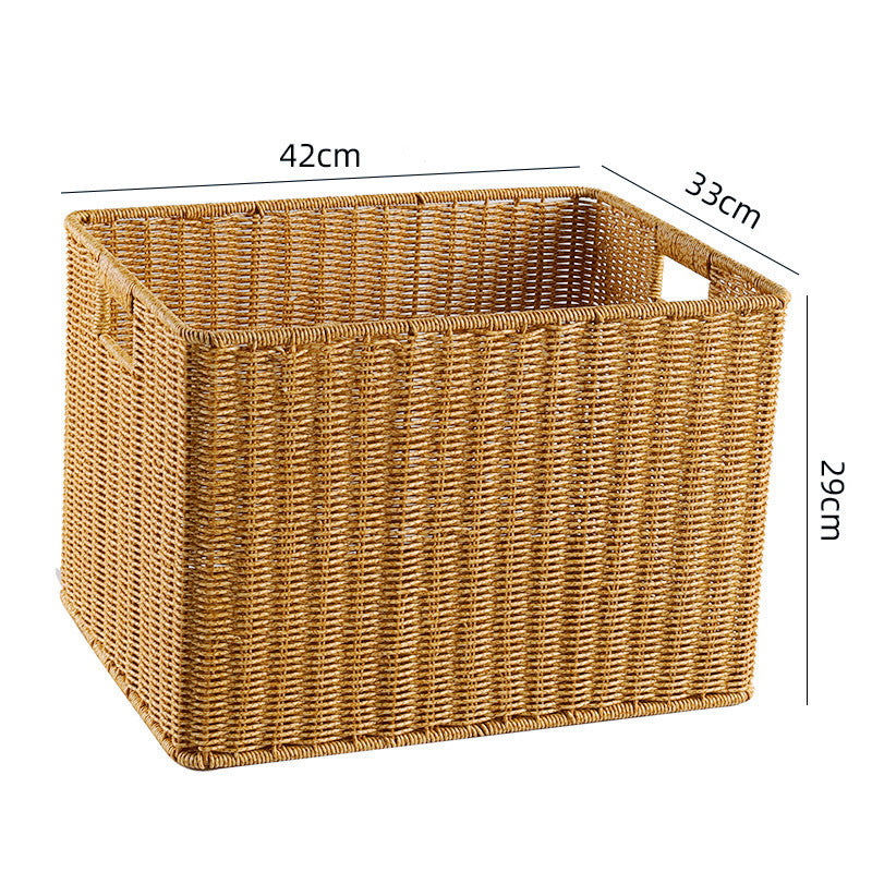 Natural wicker storage bin, handcrafted, rectangular, chic decor.
