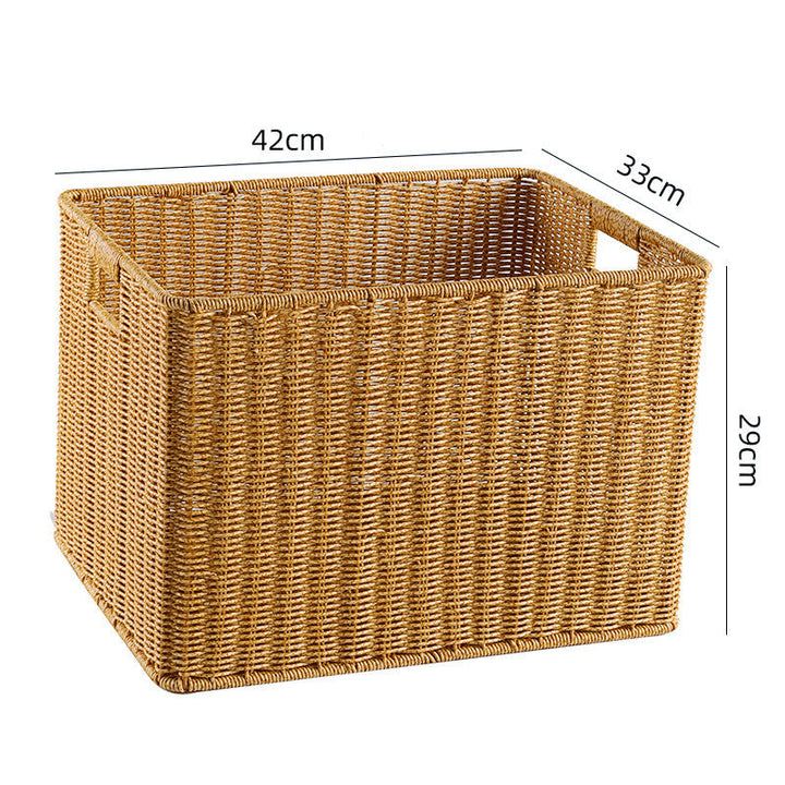 Natural wicker storage bin, handcrafted, rectangular, chic decor.