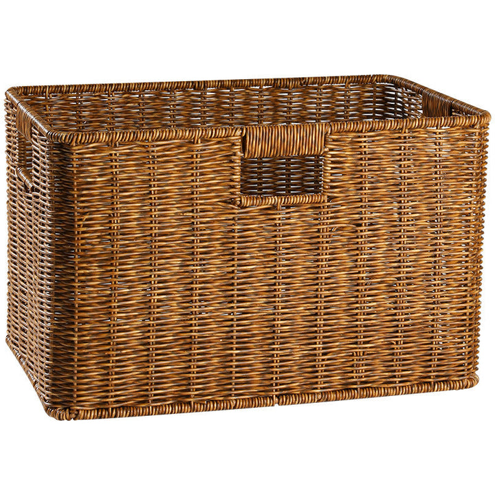 Rectangular natural wicker basket for shelves & home organization.