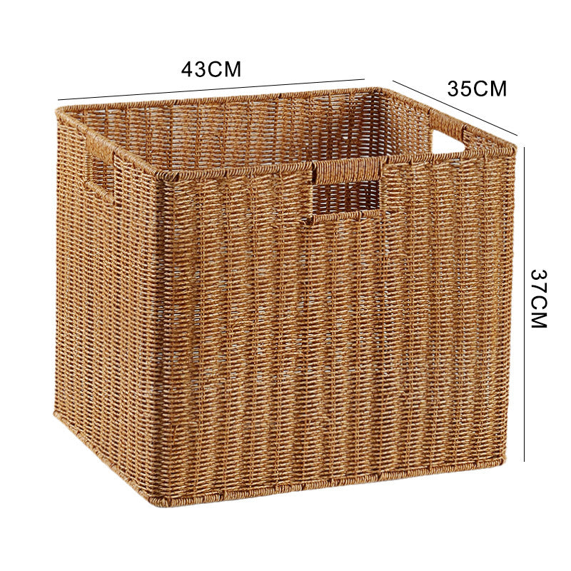 Natural wicker storage bin, handcrafted, rectangular, eco-friendly.