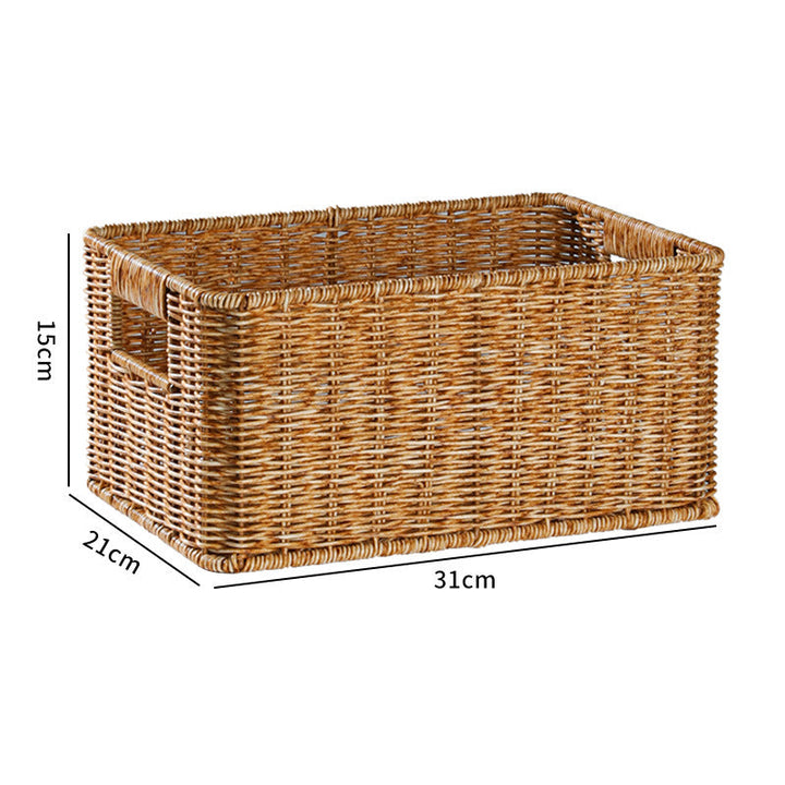 Handcrafted rectangular wicker bin for books or magazines.