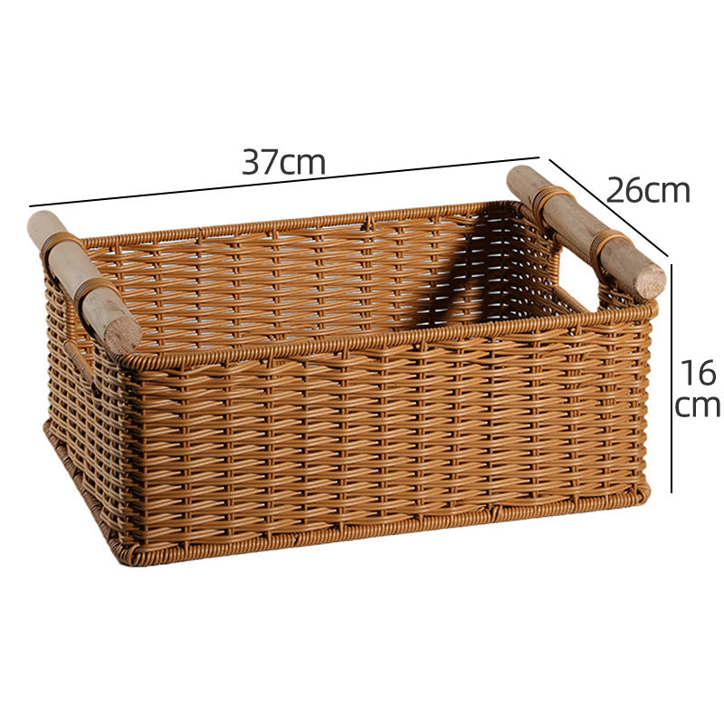 Natural handcrafted rectangular wicker storage for entryway.