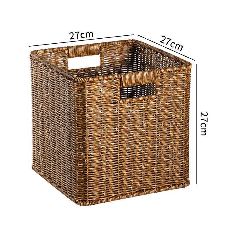 Rectangular wicker storage basket, natural, for crafts supplies.