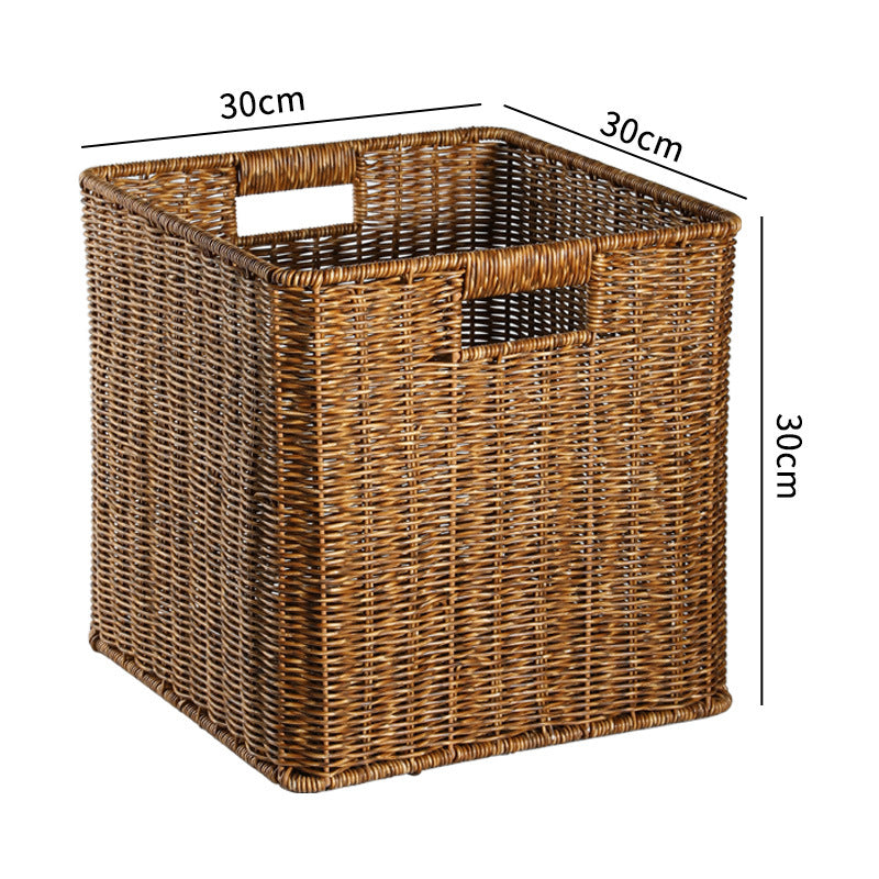 Natural wicker storage bin, handcrafted, rectangular, practical.