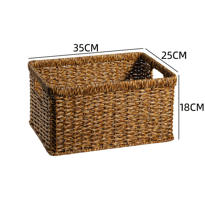 Decorative handwoven rectangular wicker bin, for bedroom.