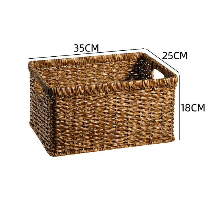 Decorative handwoven rectangular wicker bin, for bedroom.