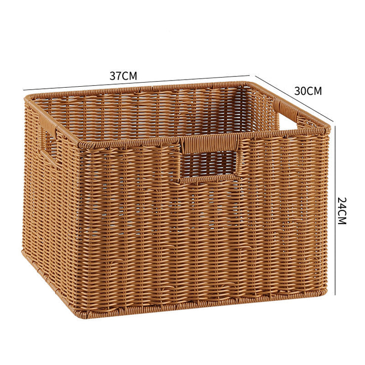 Natural wicker storage bin, handcrafted, rectangular, space-saving.