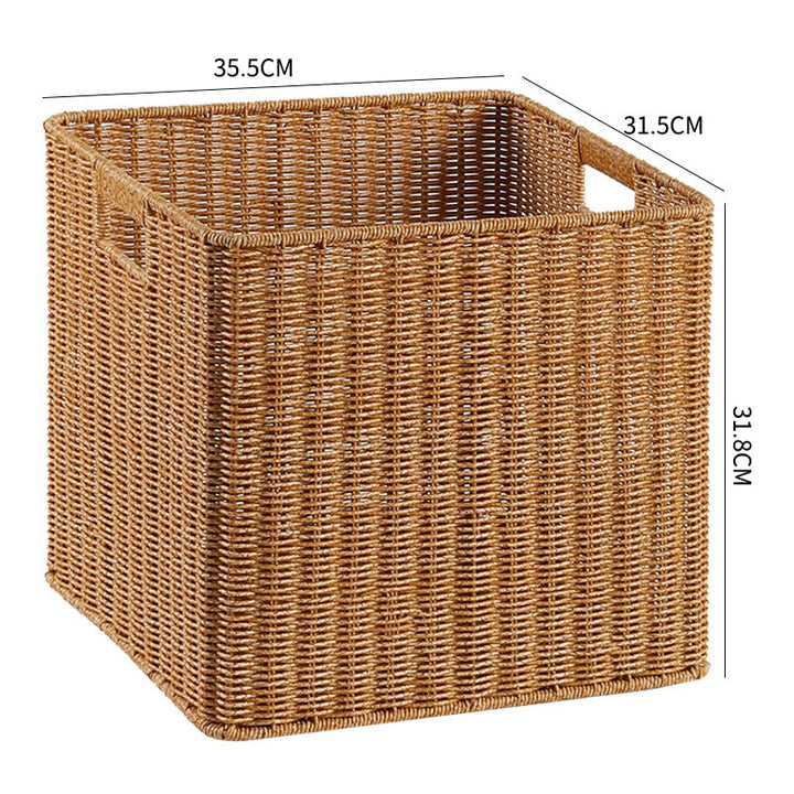 Stylish rectangular wicker storage bin, natural & handwoven.