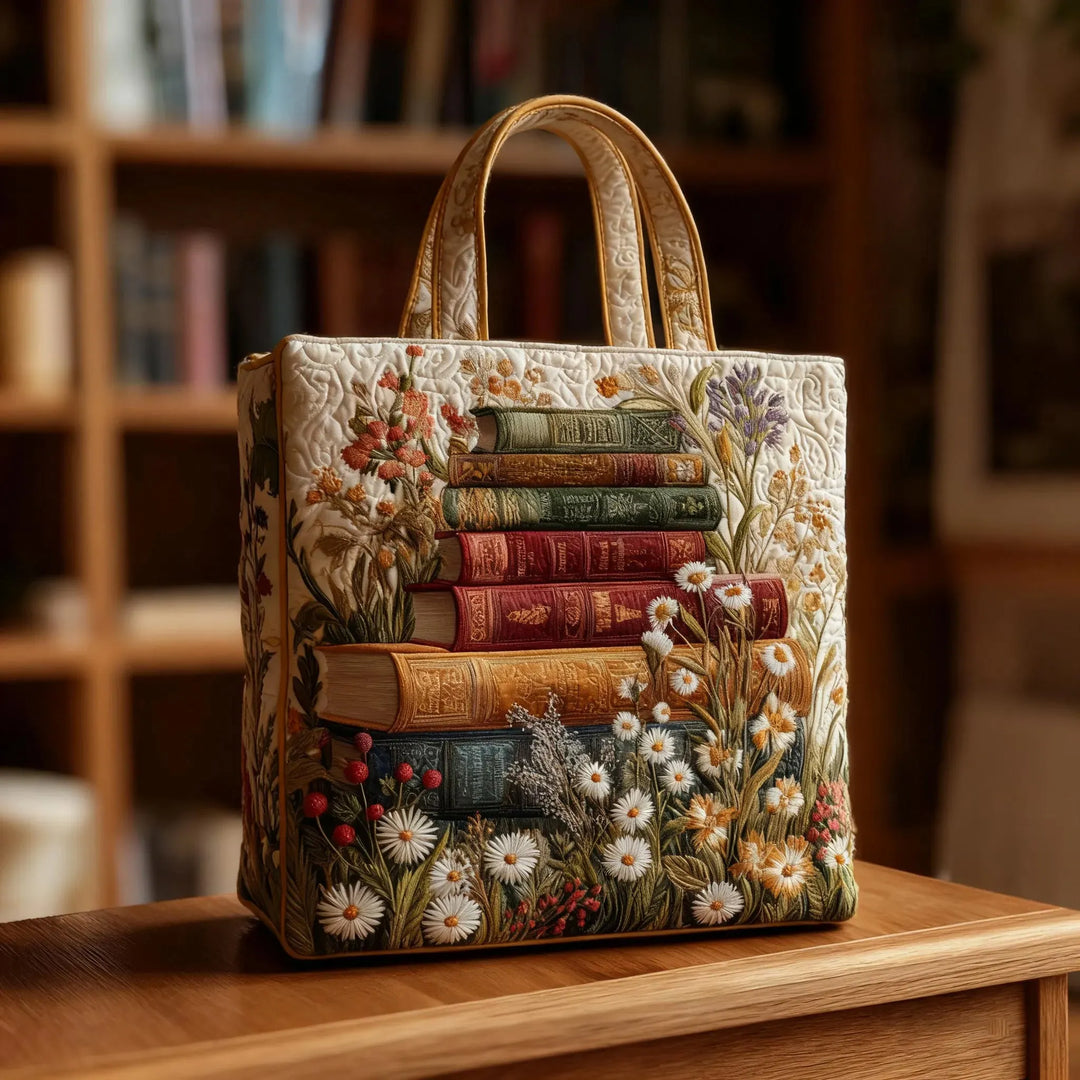 Handcrafted Women's Floral Quilted Tote Bag with spacious interior, perfect as a stylish everyday shoulder bag.