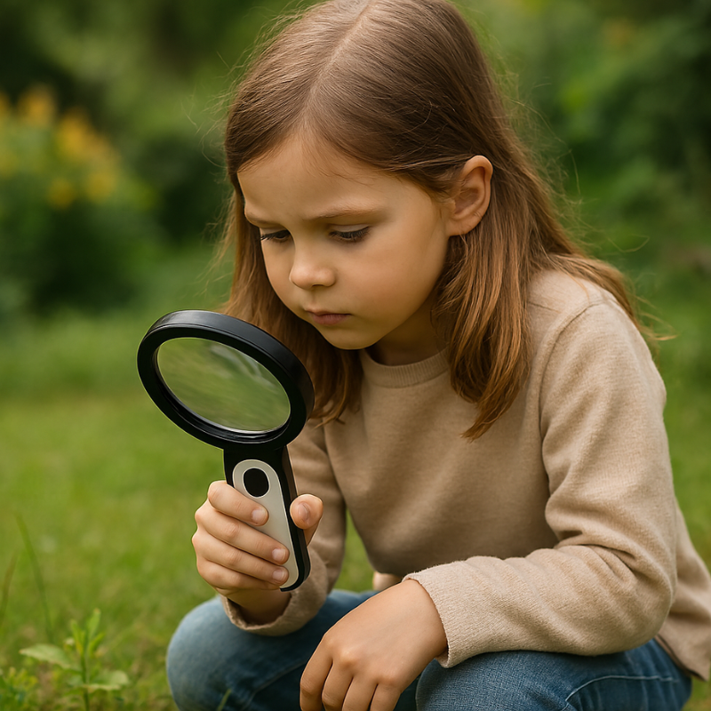 Portable handheld 30x LED magnifying glass with built-in light, ideal for reading, maps, and crafts.