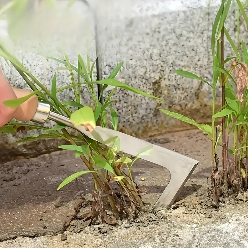 Handy handheld path cleaner with sturdy wooden handle and sharp stainless steel blade for easy weed removal.