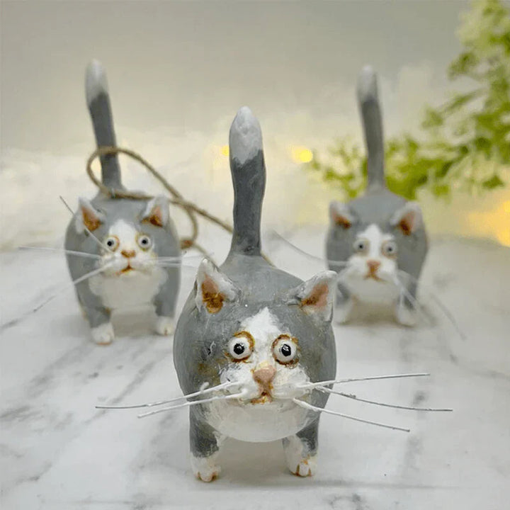 Unique cat Christmas decoration. Handmade feline ornament for holiday trees, a perfect gift for cat lovers.