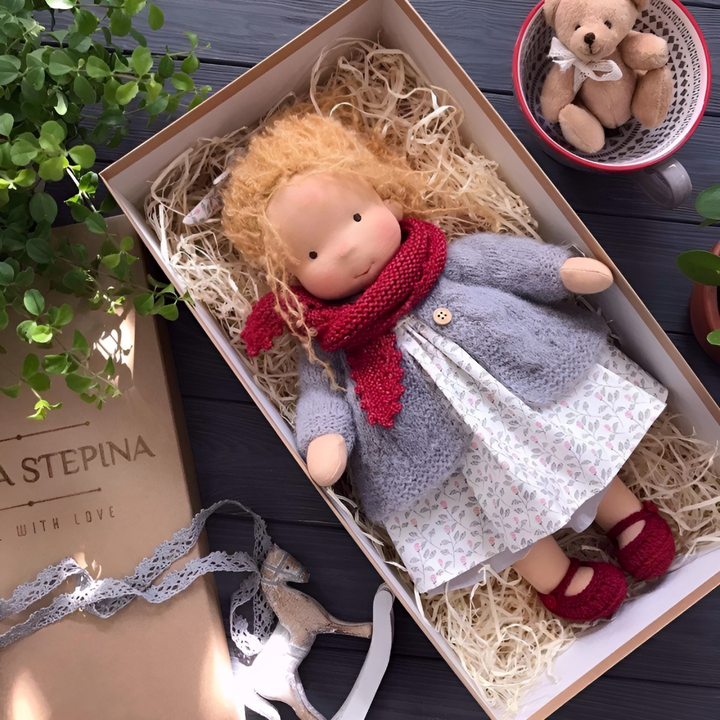 Heirloom quality Waldorf doll, a timeless toy for generations of imaginative play.