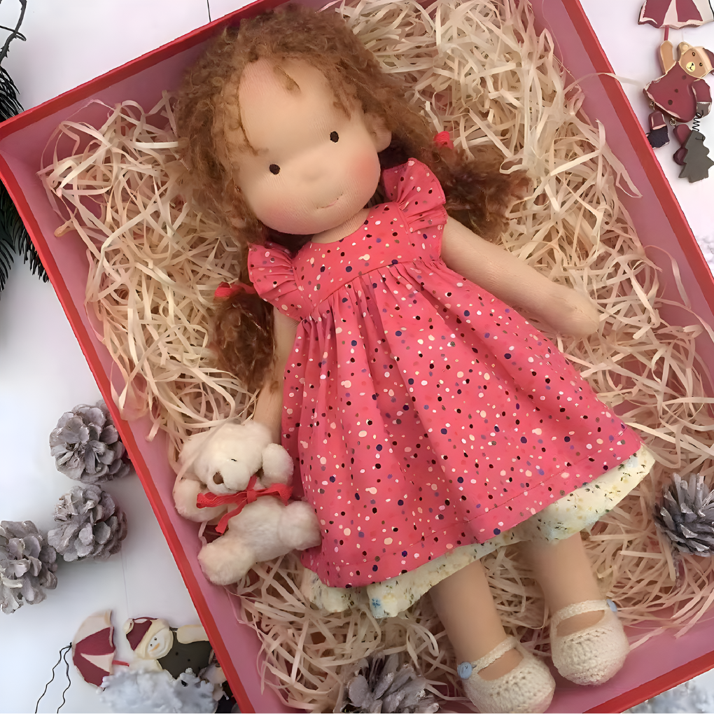 Wool stuffing provides a unique, squishy feel to this cuddly Waldorf doll.