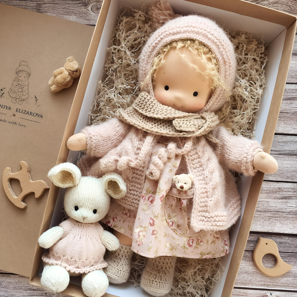 Soft cotton and pure wool make this Waldorf cuddly doll incredibly huggable.