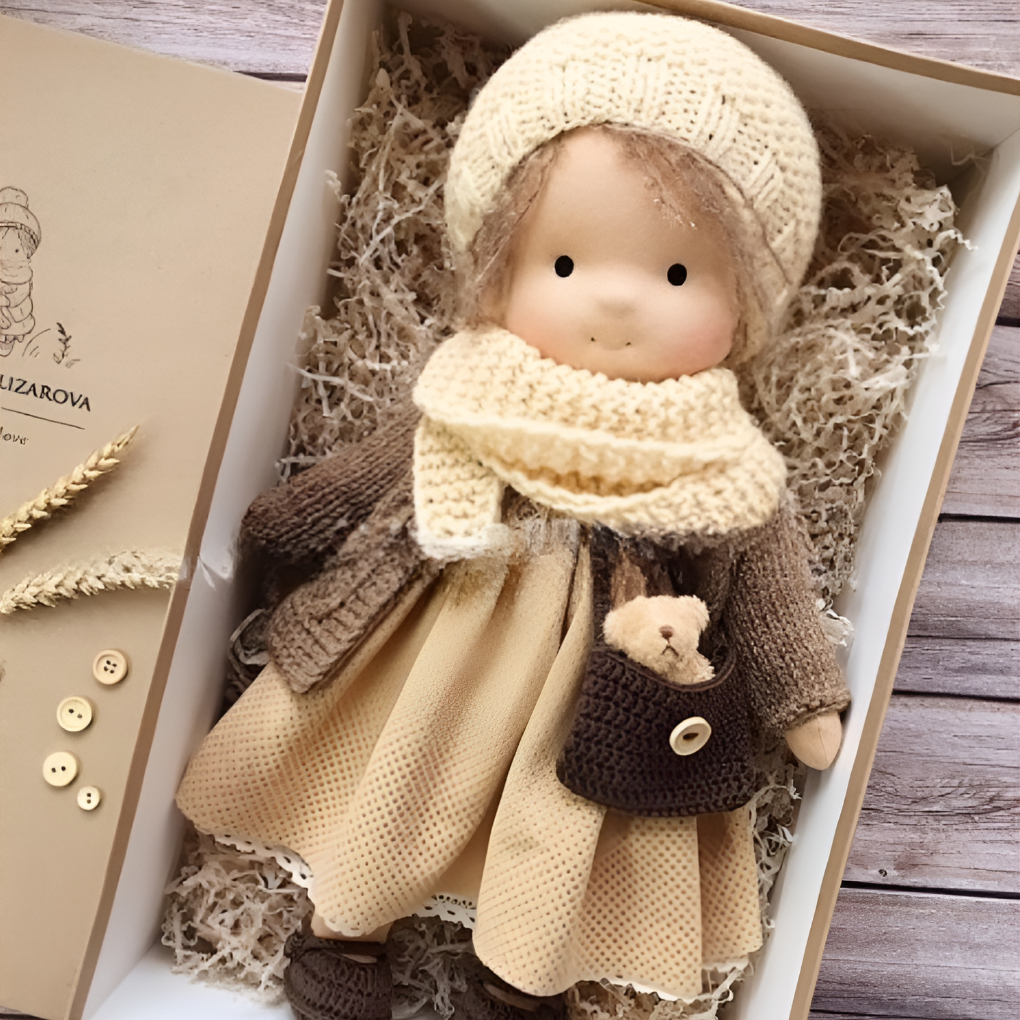Promoting a connection with nature, this Waldorf doll is made from earth-friendly materials.