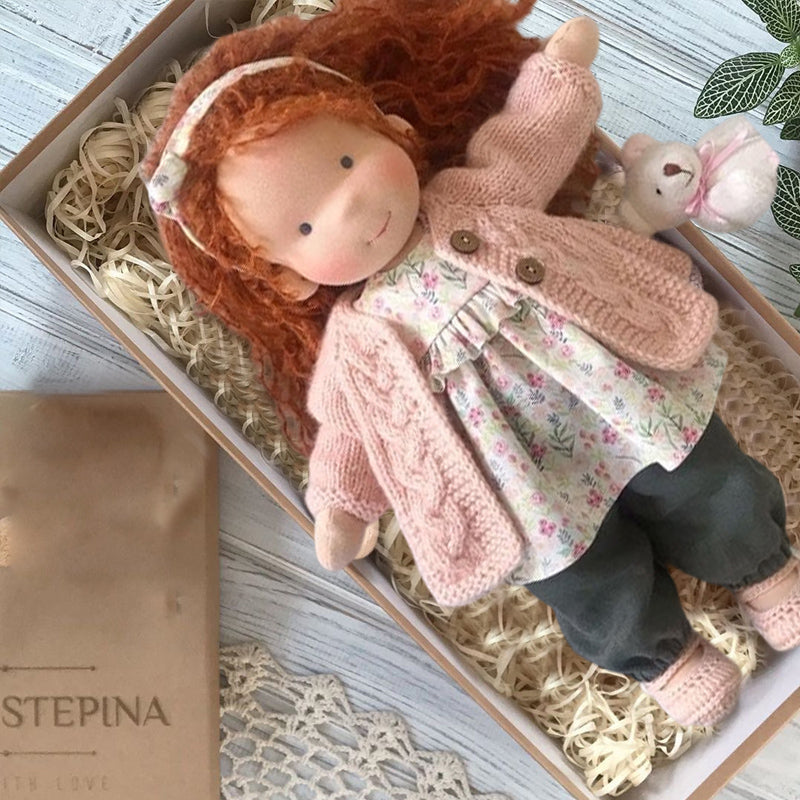 Soft Waldorf comfort doll crafted from natural materials, ideal for creative play & emotional growth.