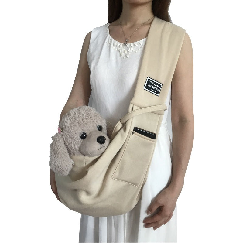Small dog & puppy hands-free pet sling, comfortable and secure for daily walks or travel.