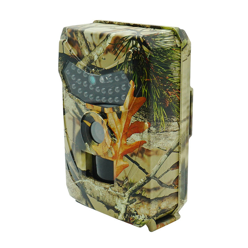 Motion-activated HD trail camera, night vision, waterproof for outdoor wildlife surveillance.