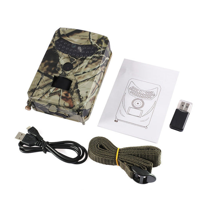 Rugged waterproof trail camera for outdoor surveillance, motion & night vision capabilities.