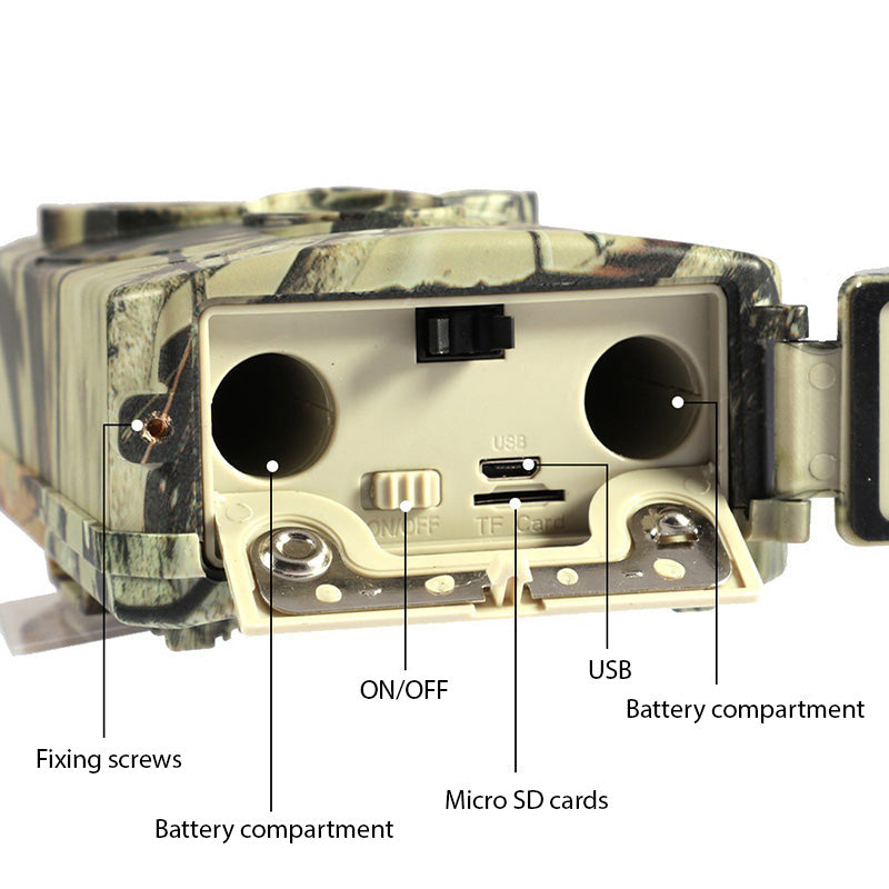 Stealthy trail camera with HD quality, motion detection, and invisible night vision for surveillance.