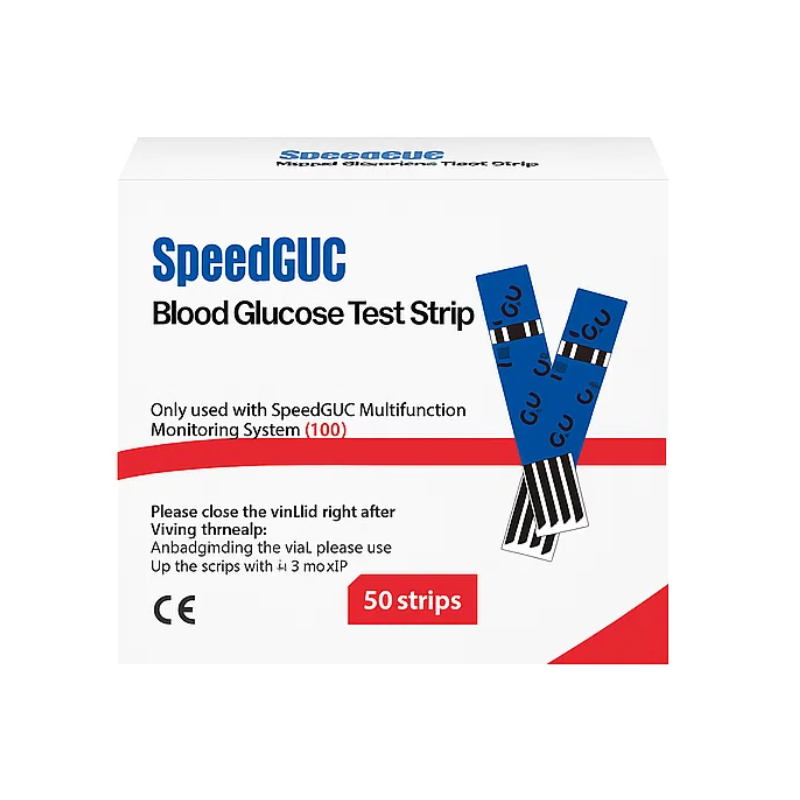 Comprehensive health monitoring kit: test strips & lancets for checking blood glucose, cholesterol, uric acid levels.