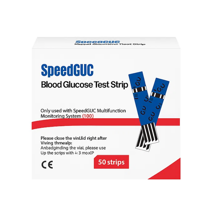Comprehensive health monitoring kit: test strips & lancets for checking blood glucose, cholesterol, uric acid levels.