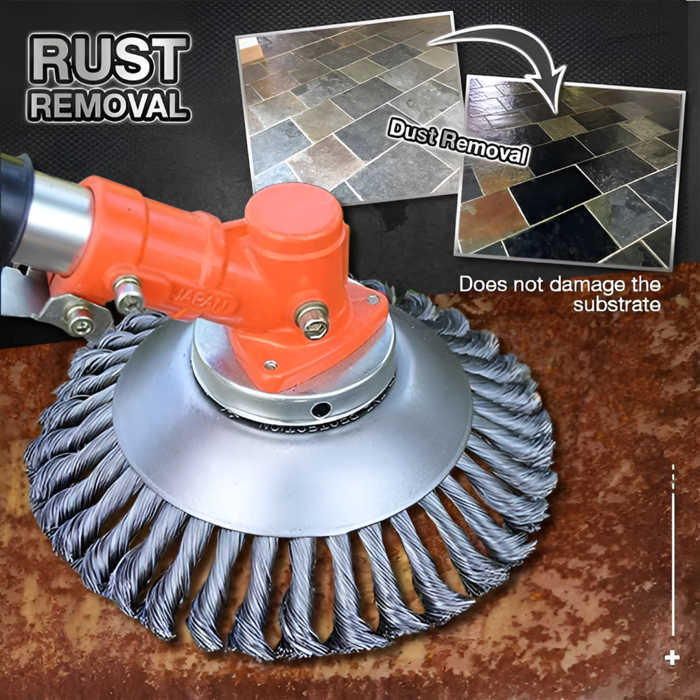Heavy-duty carbon steel weed trimmer brush head, ideal for tough landscaping & durable lawn care.