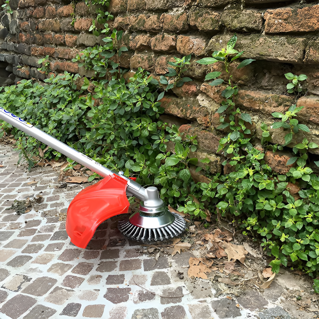 Robust carbon steel weed brush trimmer head for effective weed removal & demanding outdoor maintenance.